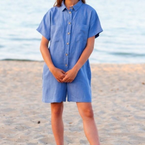 Linen short sleeve relaxed fit playsuit - Picture 1 of 3